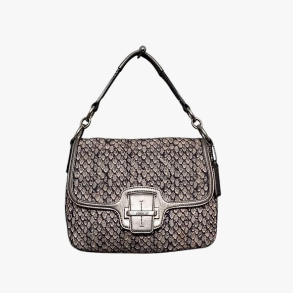 Coach Small Snakeskin Pattern Jacquard With Leather Shoulder Bag F26036 - Picture 1 of 11